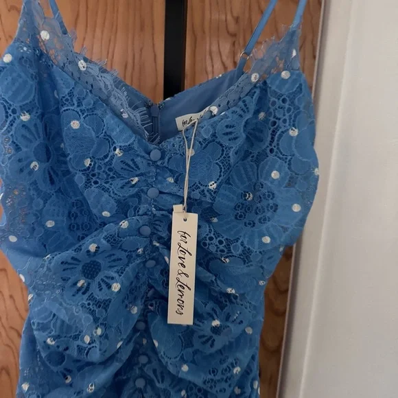 For Love And Lemons Samira Blue Lace Mini Dress size medium NWT - Picture 3 of 9